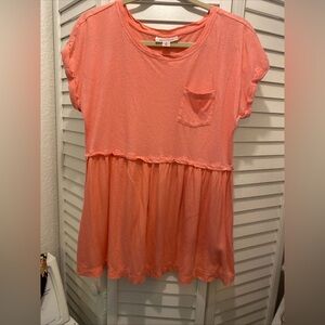 Motherhood Maternity “Empire Tunic Cap Sleeves Top” Size Medium Coral Linen EUC